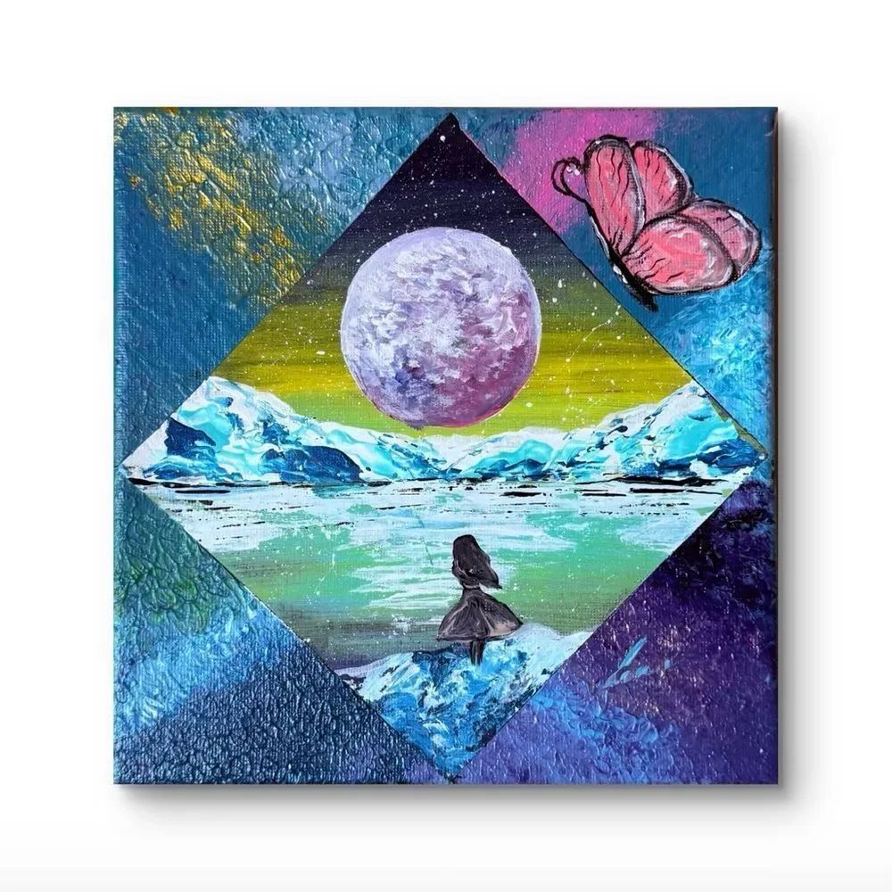 Dreamscape Moonlit Lake Canvas Art Size 8*8 inches